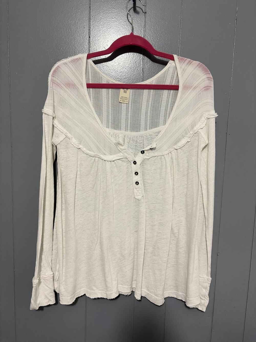 Free People We the Free White Slub Cotton Henley Long Sleeve Oversized Top S